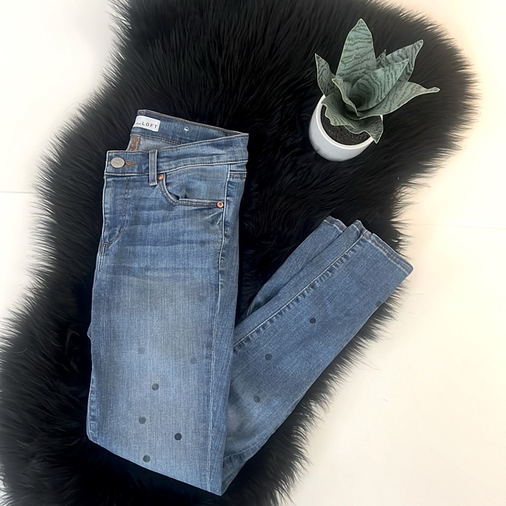 LOFT MODERN SKINNY Polka Dot Denim Jeans Size 26